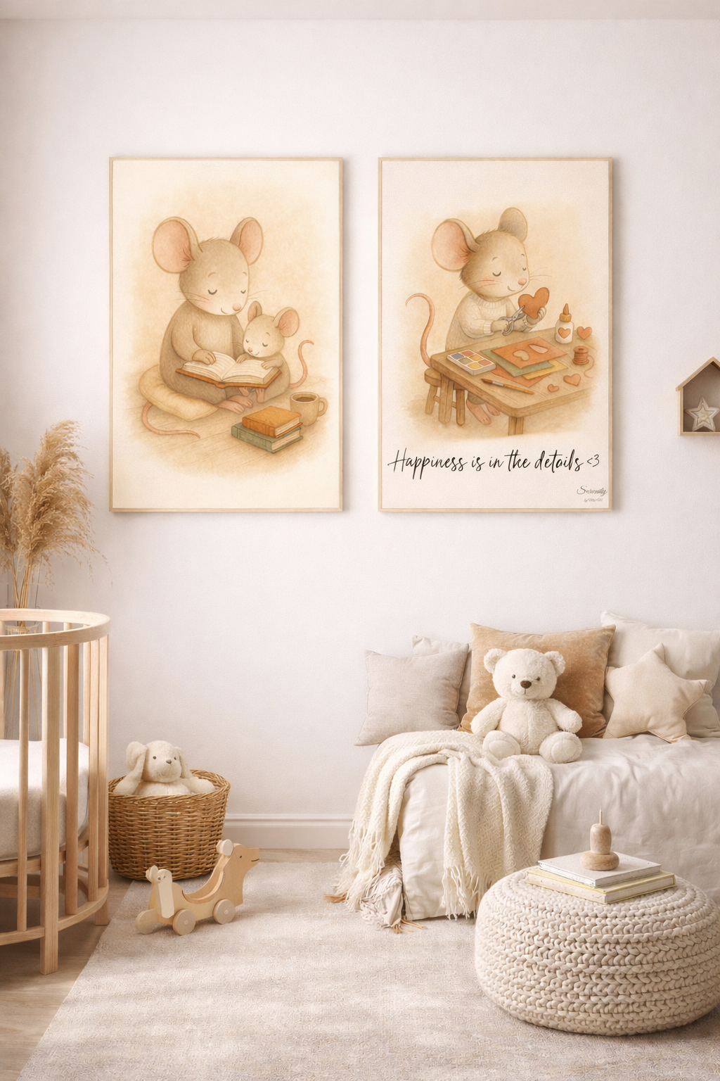 Sweet Serenity Mouse Crafting Hearts children’s room Framed Poster
