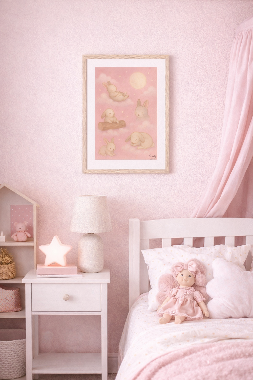 Dreamy Bunny Serenity Art Print children’s room Poster